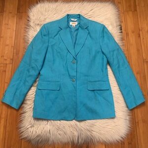 Talbots Petites Irish Linen Sky Blue Button Womens Coat Jacket size 8